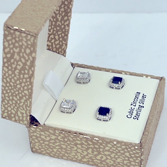 RACHEL ASHWELL, STERLING SILVER WITH CUBIC ZIRCONIA 2 STUD EARRINGS,SILVER COLOR - Picture 3 of 14